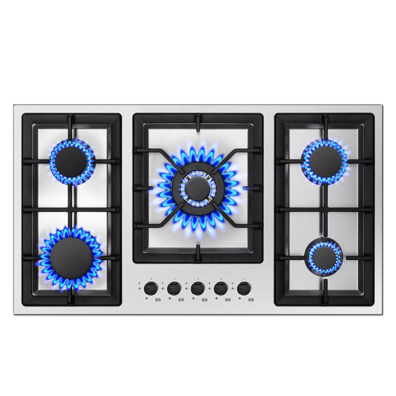 SNDOAS 20" 22" 24" 30" 36" 40" 48" 60" Matte Black and Stainless Steel Smart Liquid Propane and Natural Gas 5 Burner Cooktop with Dual Size Power Burner and with Downdraft Ventilation