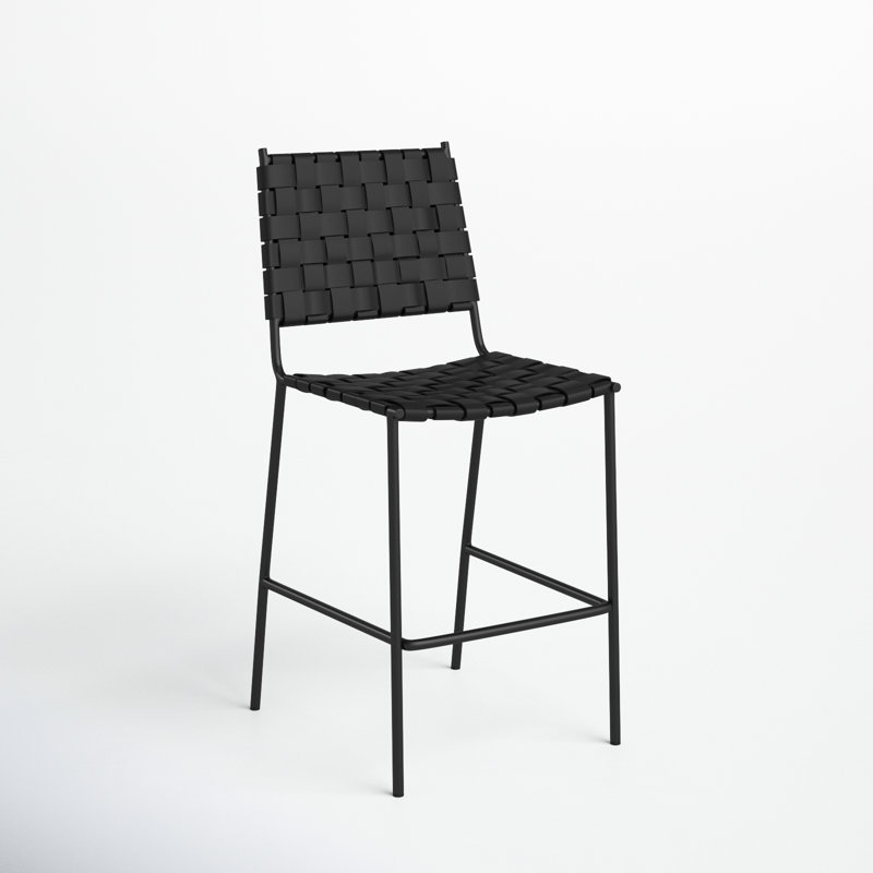 Ryland Upholstered Counter Stool with Metal Frame, Black, Black