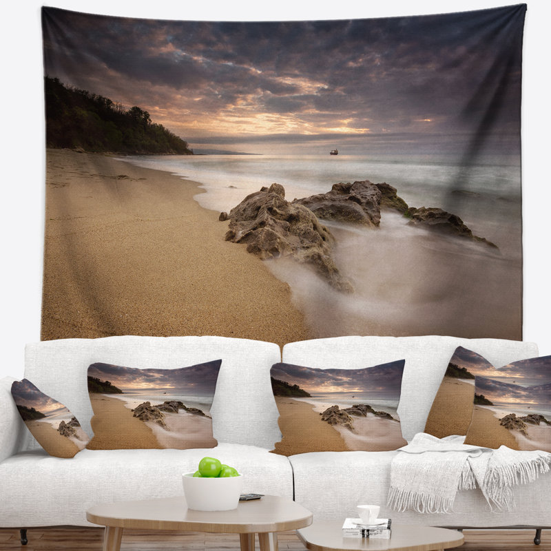 Tapisserie «Beach Peaceful Seashore» avec vagues blanches, H 78 po x l 92 po