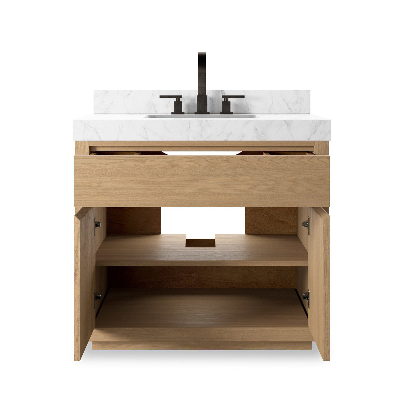Oak Single Bathroom Vanity, Satin Light Wash Oak
