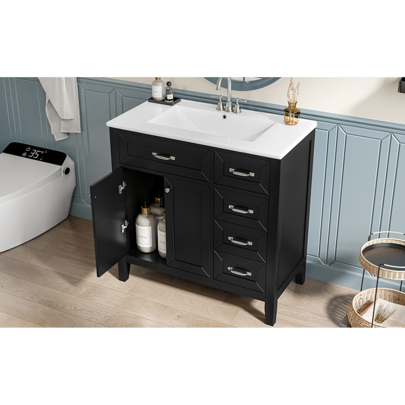 Élégant ensemble de meuble-lavabo moderne en bois massif noir