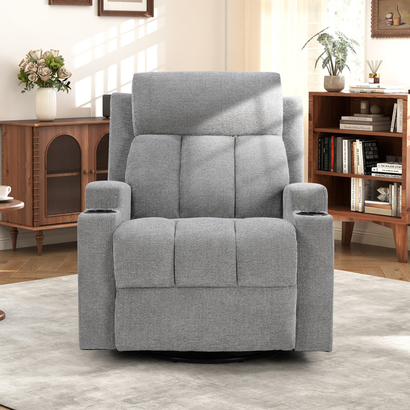 Fauteuil inclinable et oscillant pivotant de 33 po de largeur avec fonction chauffante et porte-gobelets, Gris