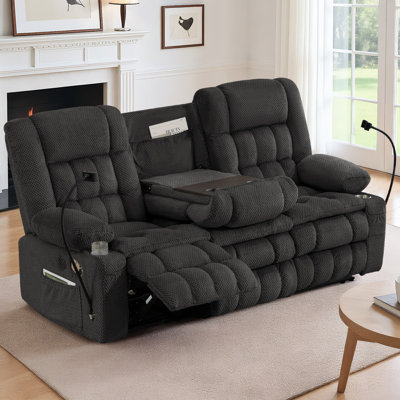 3-seater Manual Reclining Sofa With Fold-down Console, Hidden Storage Drawer & Double Padded Velvet Upholstery – Comfortable Recliner Couch For Living Room, Apartment