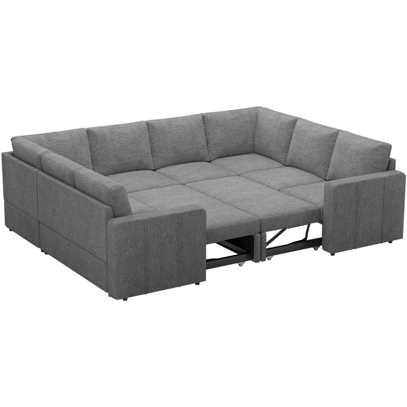 Divan-lit modulaire convertible en U Seybert, Chenille gris pâle