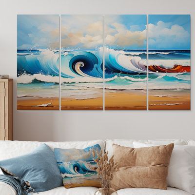 «Vibrant Beach Waves II - Coastal Waves», art mural 4 pièces pour le salon