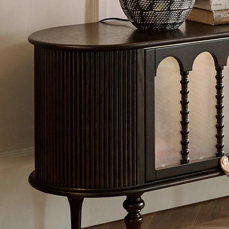 Meuble télé moderne en bois massif noir, H 23,43 po x l 78,74 po x P 15,75 po