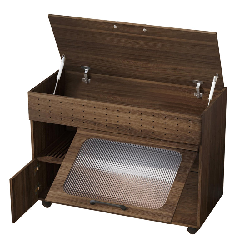 Enceinte de litière 2 en 1 multi-usage 2 en 1, table d'appoint moderne en noyer avec rangement, armoire latérale de buffet