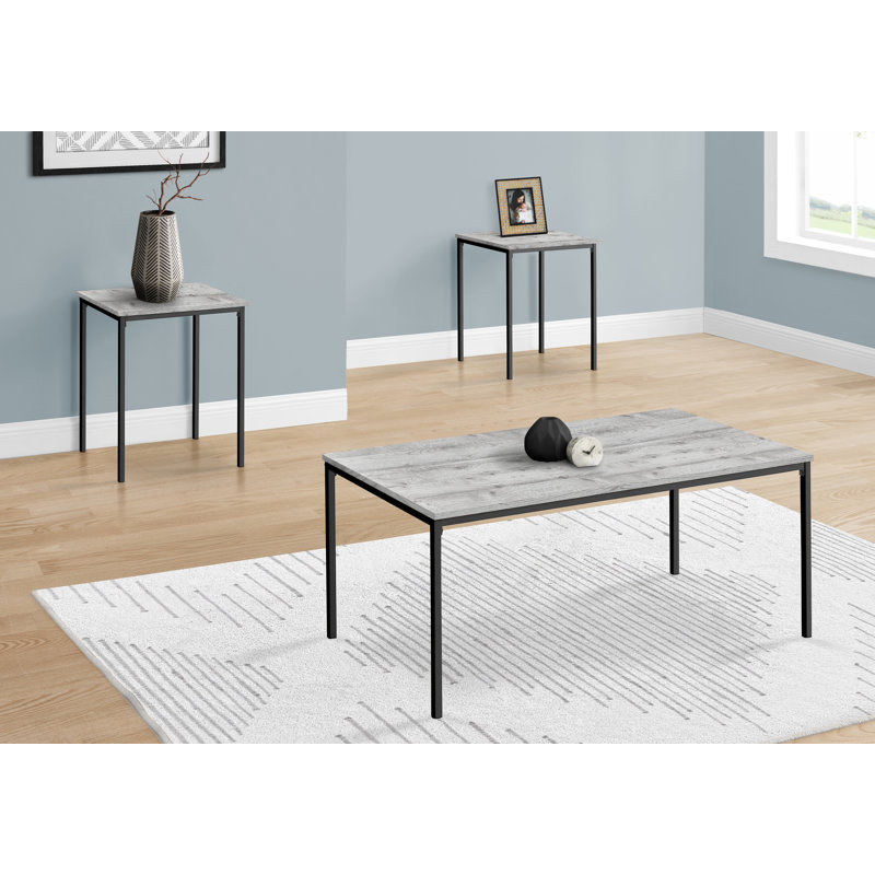 Ensemble de table, ensemble de 3 pièces, café, bout, métal noir, stratifié gris, contemporain, moderne, Gris