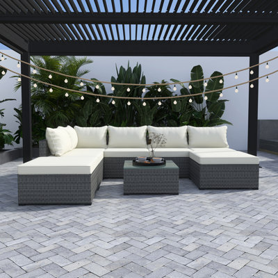 Canapé modulaire d'extérieur en forme de L de 112 po de largeur avec coussins