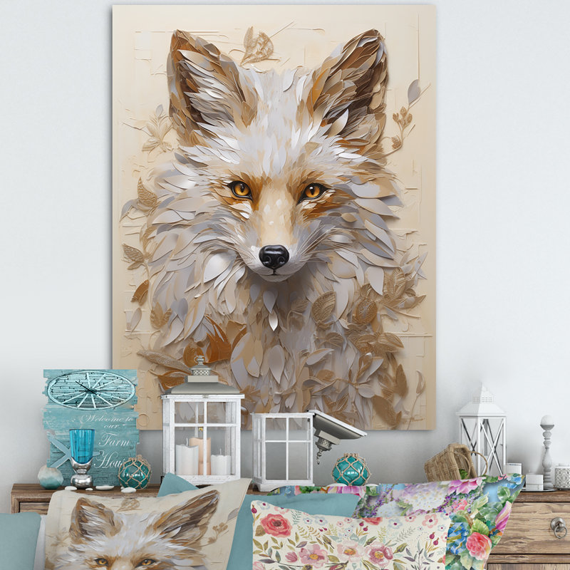 Minimalisme renard beige Portait I - reproduction sur toile, Toile tendue, H 20 po x l 12 po x P 1 po