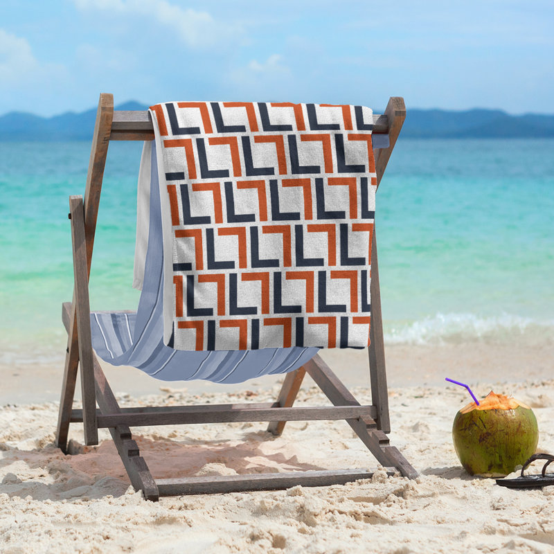 Beach Towel, White/Dark Navy/Orange