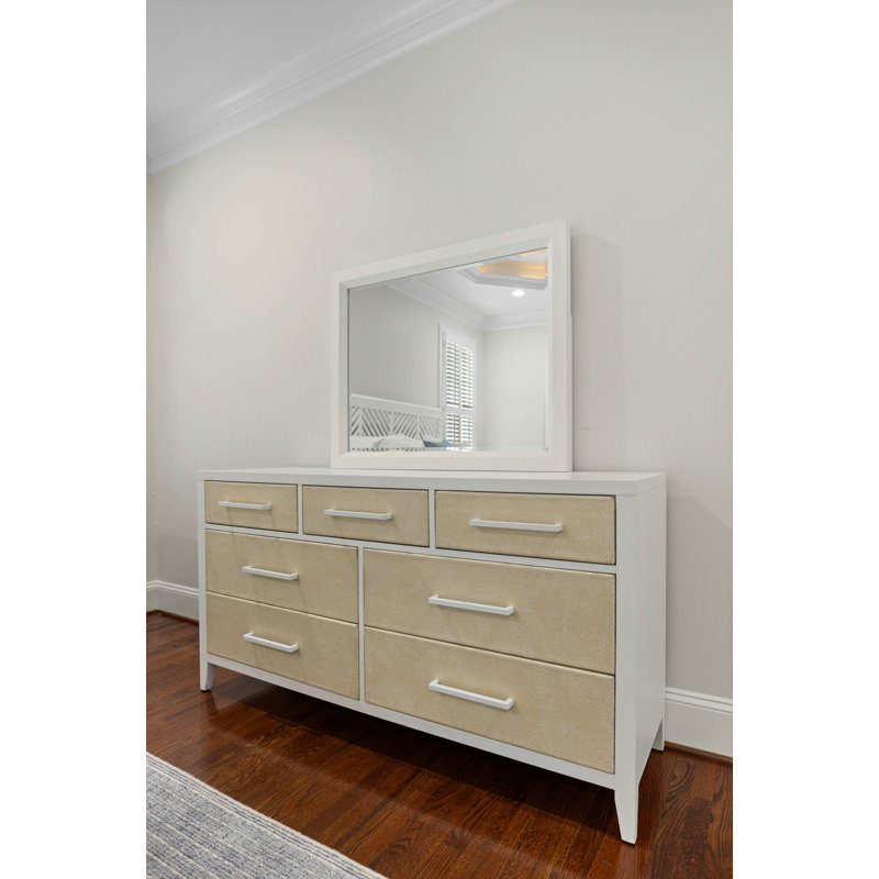 Miramar - Commode tissée 7 tiroirs - Finition sable et blanc éclatant