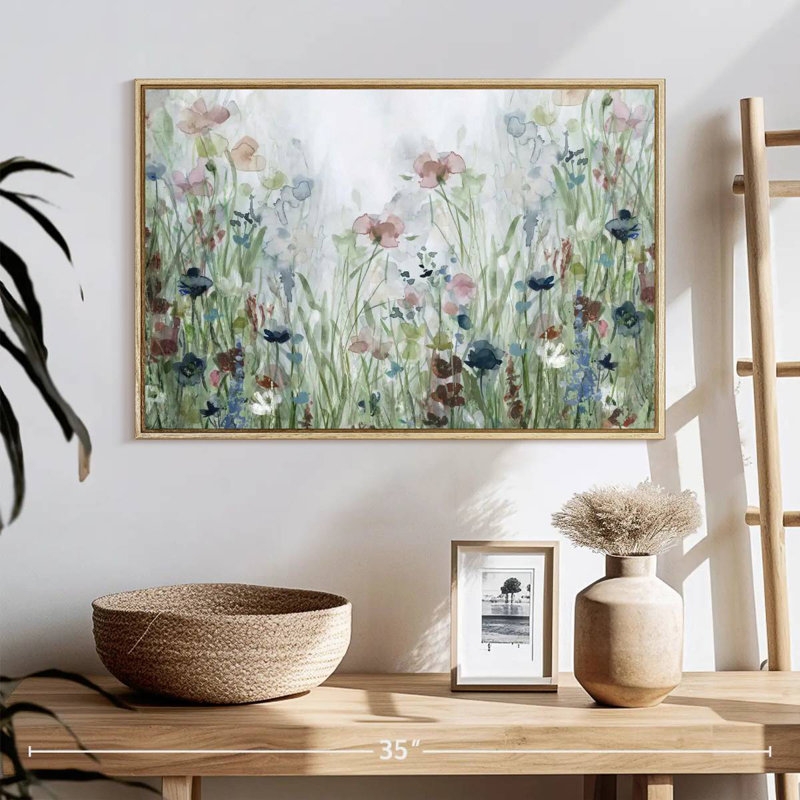 Champs de fleurs sauvages, 25 po x 17 po, Cadre flottant en bois naturel