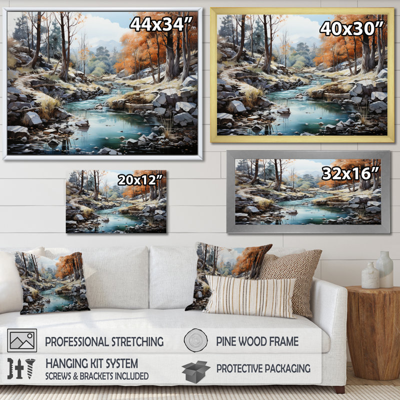 Cascade de sérénité, impression d'art mural, H 30 po x l 40 po x P 1,5 po, Encadrement argenté