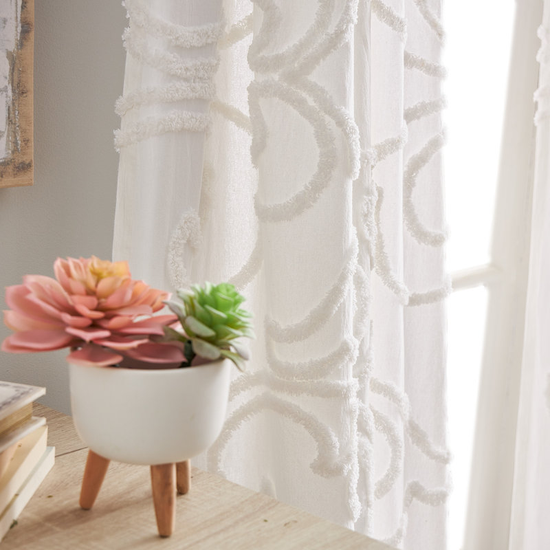Peri Home Gates Tufted Chenille Rod Pocket Curtain Panel Pair White, 50" W x 108" L