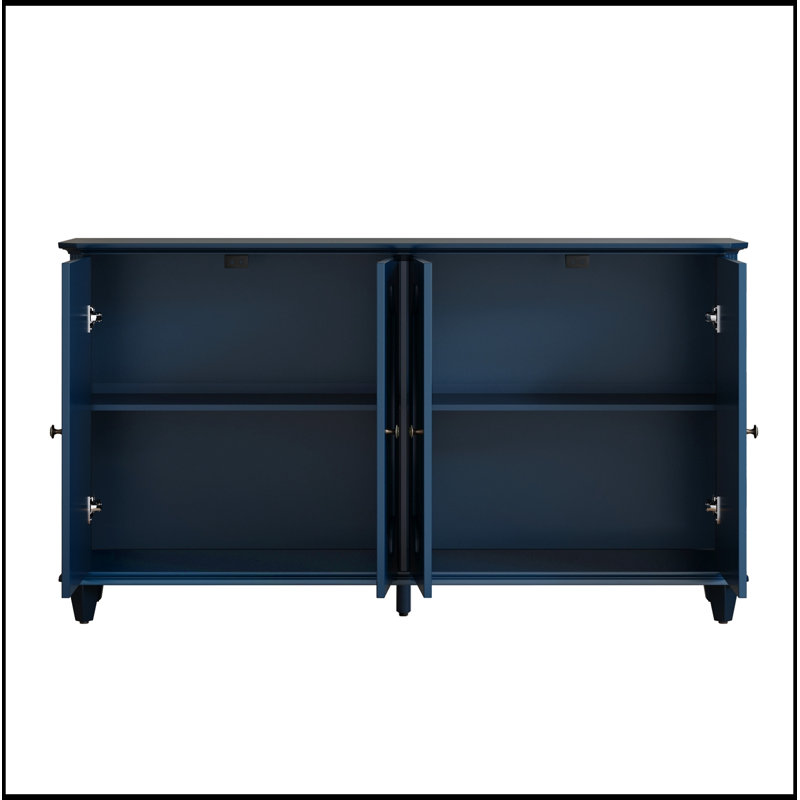 Buffet avec 4 portes courbées décoratives, Bleu