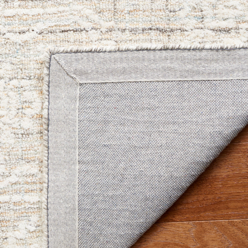 Tapis damassé en laine et coton ivoire / gris touffeté à la main Grayci, Rectangle de 5 pi x 8 pi
