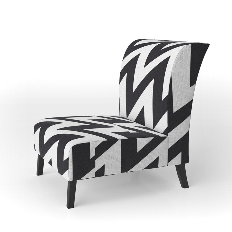Fauteuil de chambre rembourré noir à motif rétro à chevrons rétro