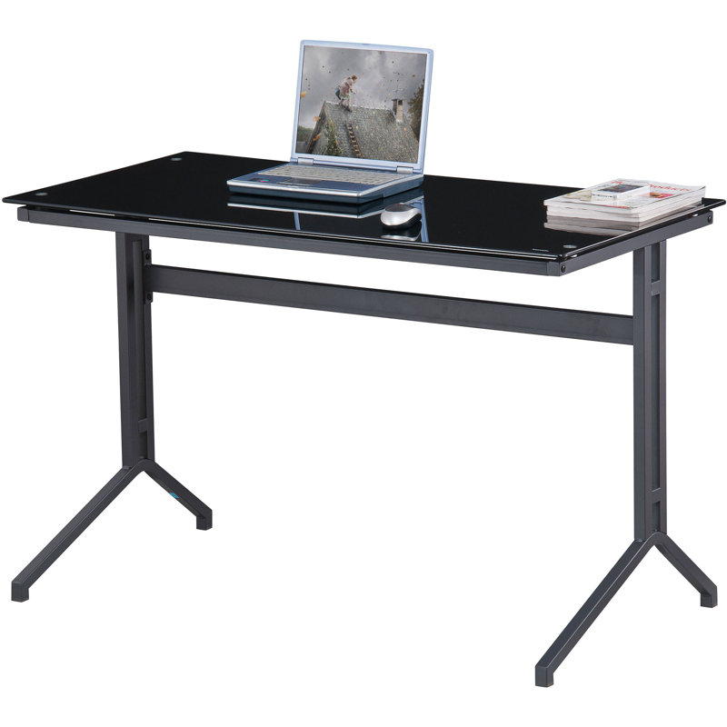Venetia Glass Top Metal Base Writing Desk, Black