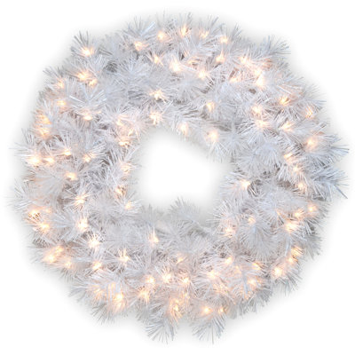 30" Wispy Willow Grande White Wreath with Clear Lights