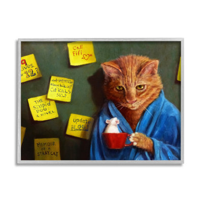 «Funny Cat Morning Coffee Memo Reminders», art de la giclée noire encadrée par Lucia Heffernan