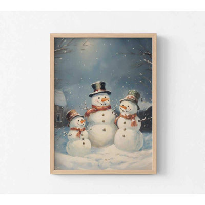 Impression de famille de bonhomme de neige: décoration murale mignonne vacances d'hiver