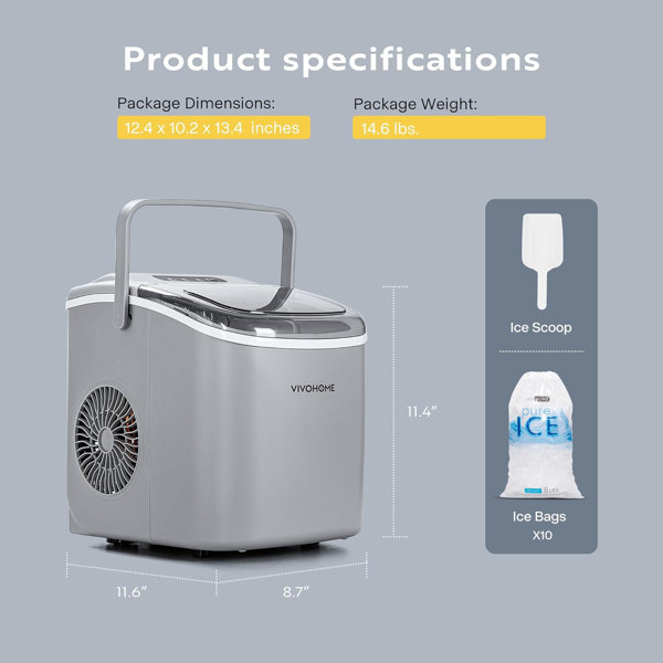 VIVOHOME 11.6 in. 26lb. Electric Portable Ice Maker with Handle