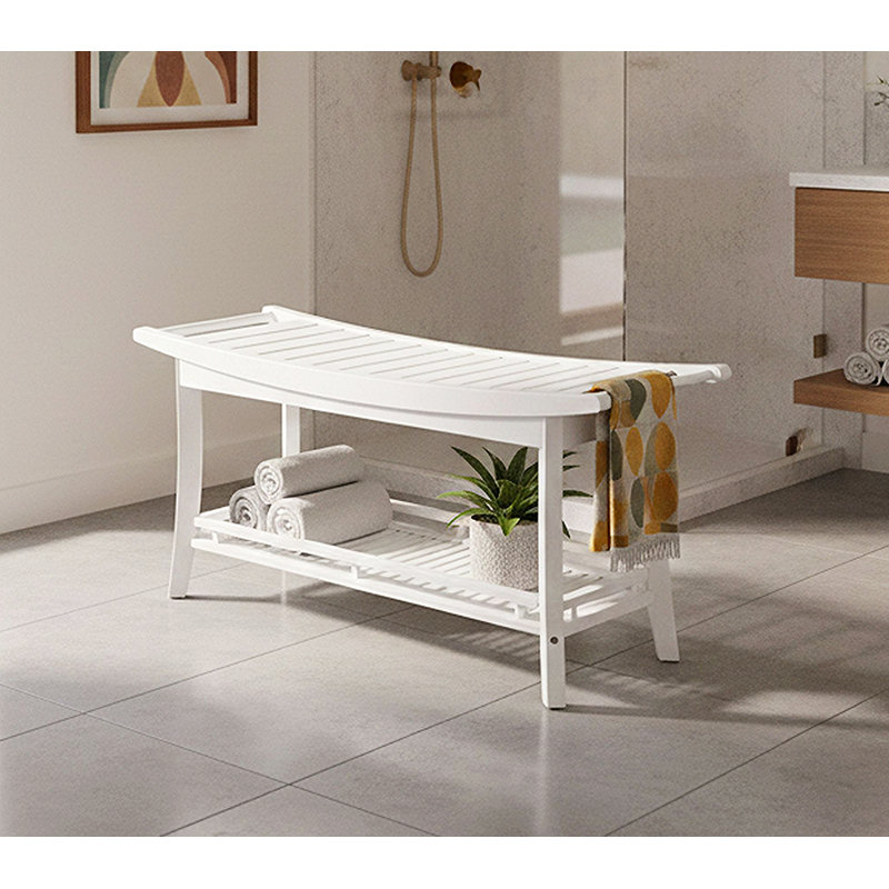 Banc en bois massif Talreja, Blanc