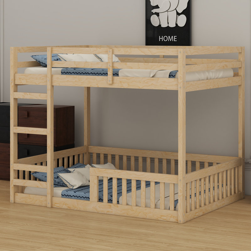 Wood Bunk Bed With Ladder And Guardrails, Natural