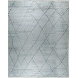 Gray Hand-Knotted Wool Diamond Weave Modernist Design Modern Contemporary Carpet Rug