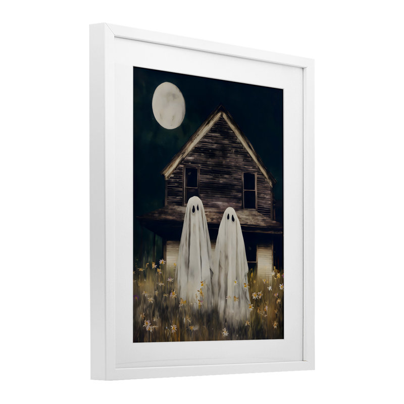 «Ghost And Haunted House», reproduction encadrée sous verre, design par Arlington Prints, H 16 po x l 13 po