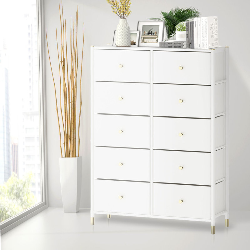 Commode double 10 tiroirs l 35 po, Blanc