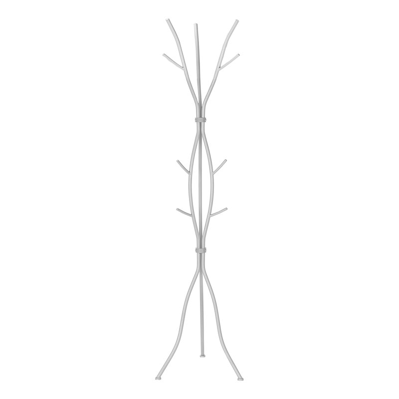 Coat Rack, Hall Tree, Free Standing, 11 Hooks, Entryway, 74"H, Bedroom, Contemporary, Modern, Silver