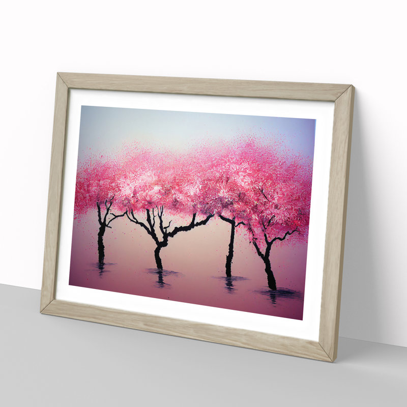 XH1022-9709X Vivid Cherry Blossom Trees - Single Picture Frame Print, 25cm H x 34cm W, Beige