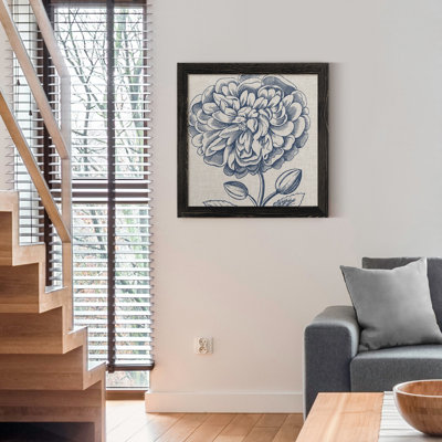 " Indigo Floral On Linen III-Premium Framed Canvas "