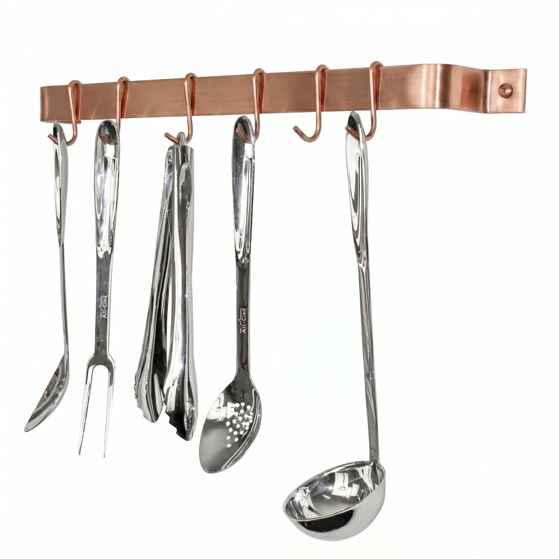 Handcrafted Easy Wall Mounted Pot Rack, 3" H x 24" W x 3" D, Brushed Copper