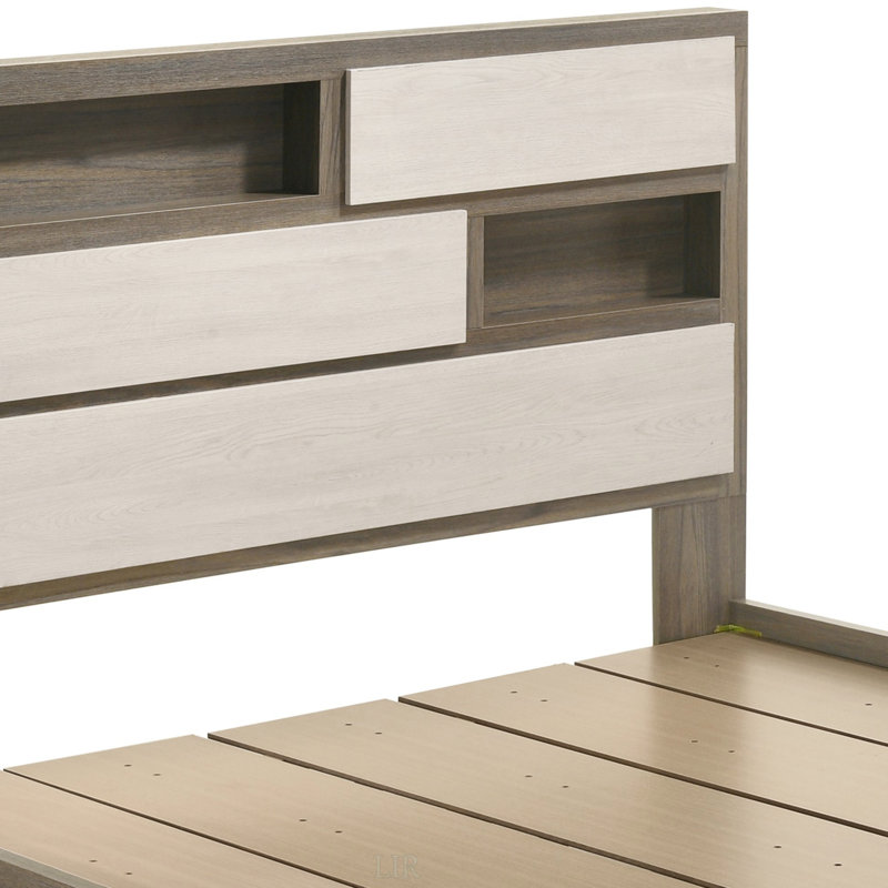 Grand lit gemme de style moderne avec rangement intégré et tête de lit à deux tons, fabrication en bois durable pour les chambres contemporaines