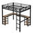 Full XL Metal Loft Bed with L-Shaped Desk, Metal Loft Bed with Storage Shelves, Safety Guardrail & Ladder, Noise-Free Space Saving Metal Loft Beds Frame, No Box Spring Needed, for Bedroom, Dorm & Gaming Room, Black