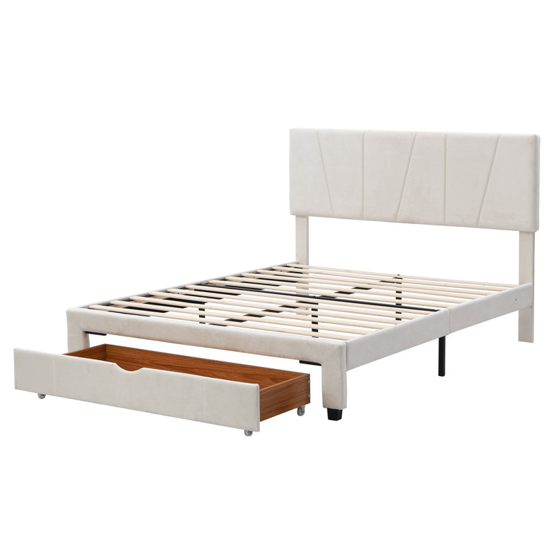 Tavo Upholstered Platform Storage Bed, Beige, Queen