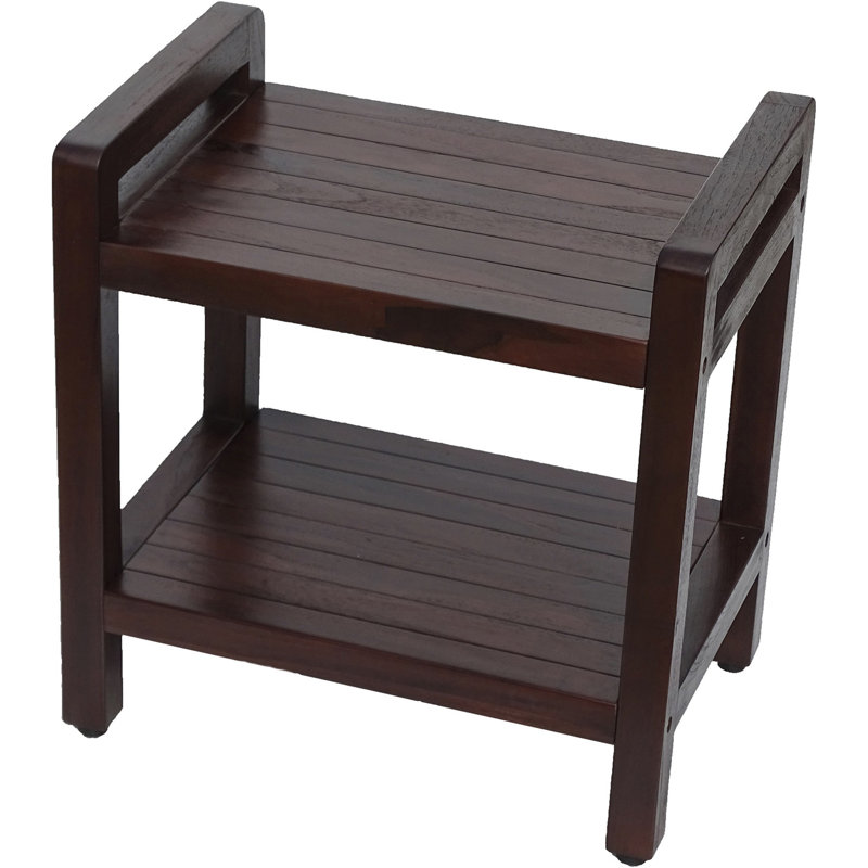 Teak Corner Shower Bench, Brown, 21" H x 20" W x 14" D