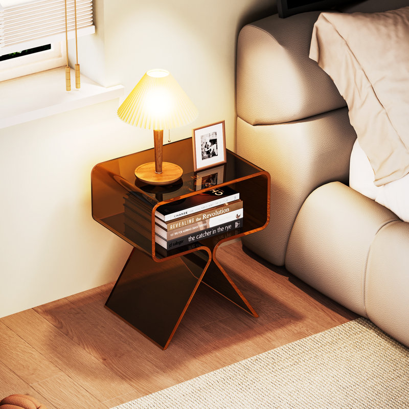 Table de chevet et table de chevet en acrylique Betzabet - Sans assemblage, Marron foncé