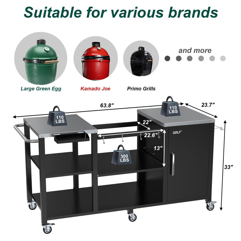 Heavy Duty Black Stainless Steel Outdoor Grill Station with Storage