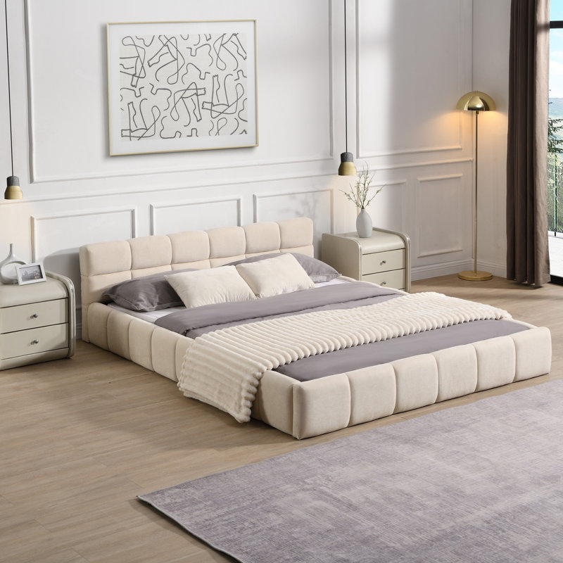 Lit tapissier élégant avec motif en damier, Grand lit