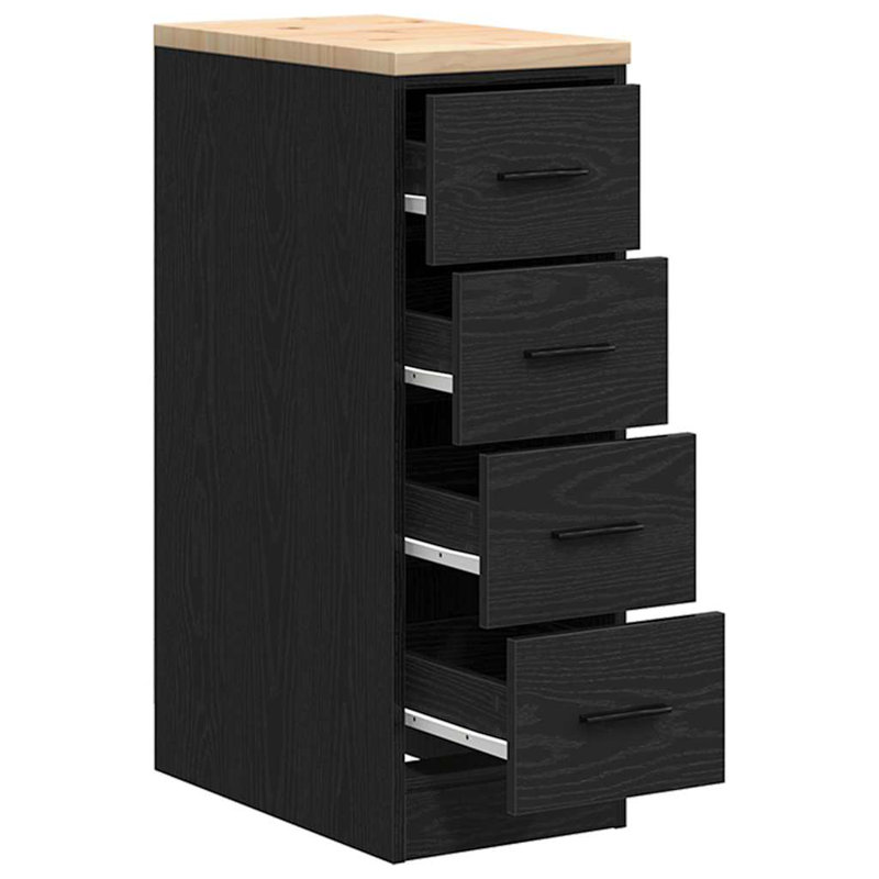 Solid Wood Single Storage Cabinet ( 85cm H x 30cm W x 51cm D), Black