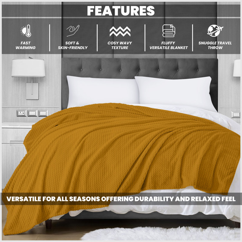 Standard Heated Throw Blanket, Yellow, 200cm W x 240cm L