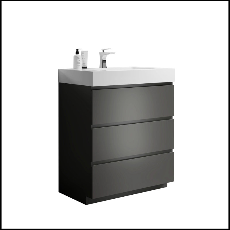 Ensemble de meuble-lavabo simple 29,9 po avec plateau en céramique Magree, Blanc