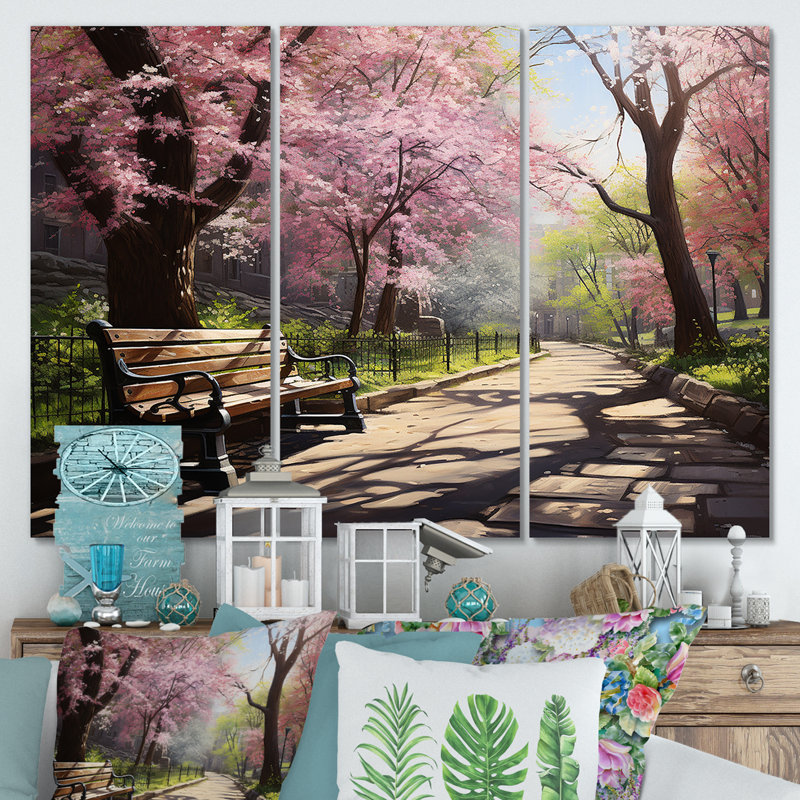 «Pink Springtime Park Floral Canopy III», art mural sur toile, Toile tendue, H 28 po x l 36 po x P 1 po