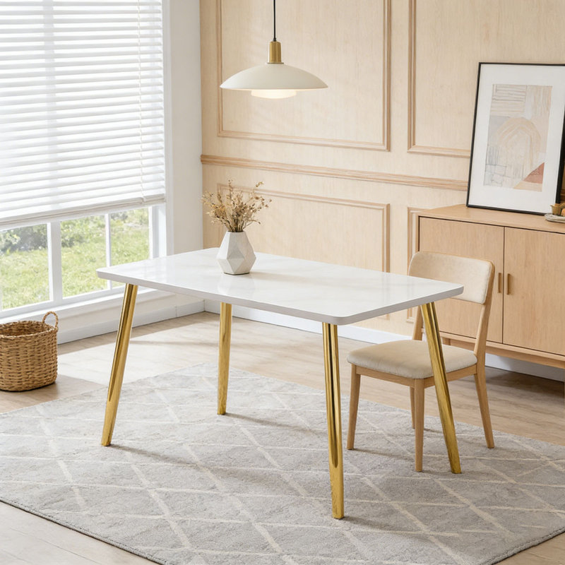Table de salle à manger moderne, Blanc, Doré