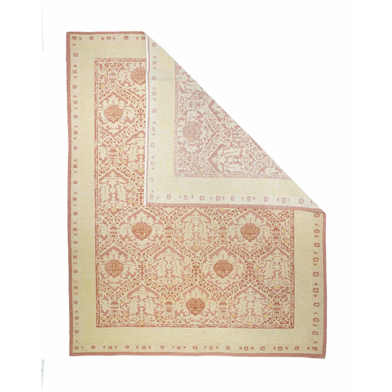 Tapis rose clair en laine noué à la main de conception unique 8 pi x 10 pi