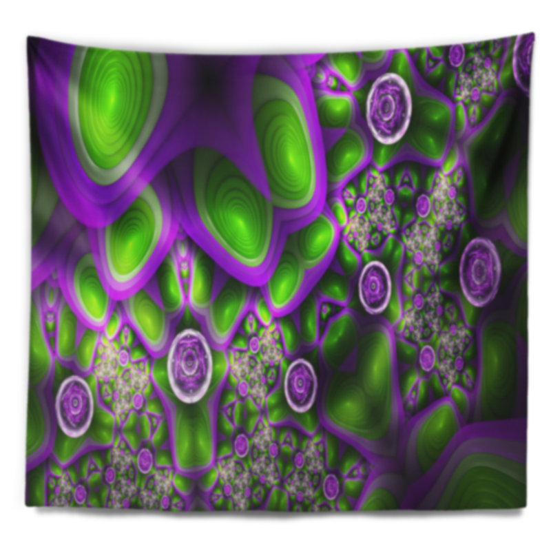 Tapisserie abstraite à motif exotique vert mauve, H 78 po x l 92 po